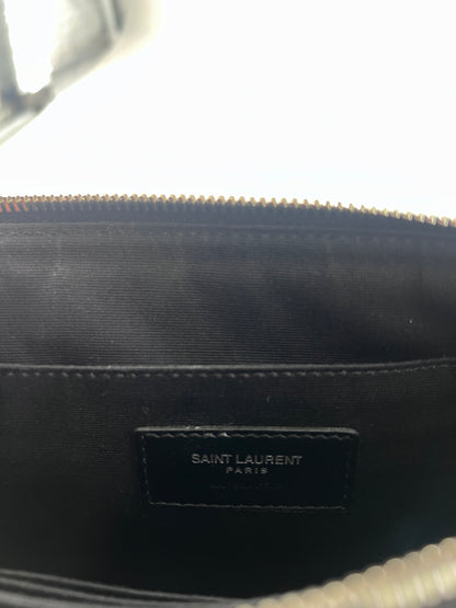 Saint Laurent Zip Pouch Leather, BLACK, LEATHER, Clutche & pouche