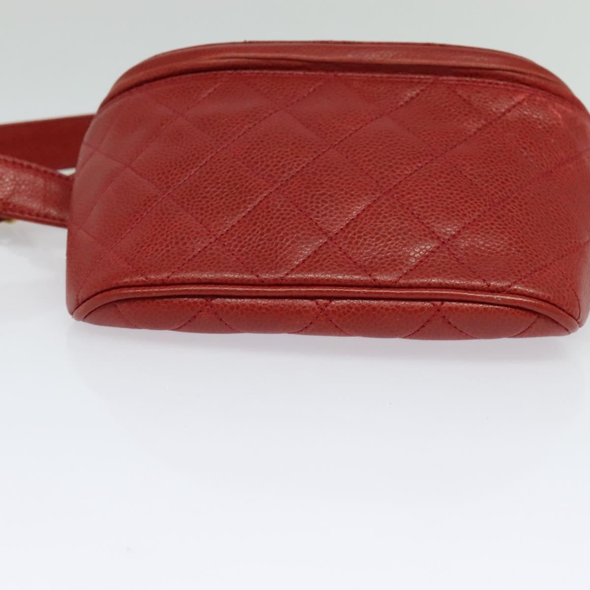 Chanel Vintage Zip Belt Quilted Caviar, Red, Leather, Shoulder Bag