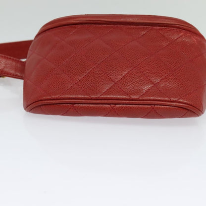 Chanel Vintage Zip Belt Quilted Caviar, Red, Leather, Shoulder Bag