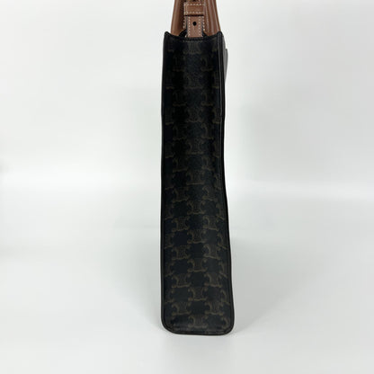 Celine Vertical Cabas Triomphe Coated Canvas, Brown, Canvas, Tote Bag