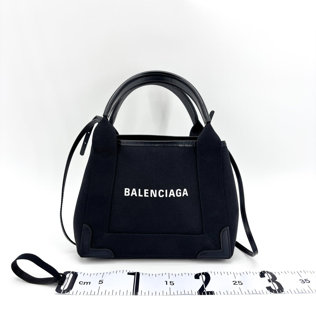 Balenciaga Navy Cabas Canvas with Leather, Black, Canvas, Tote Bag