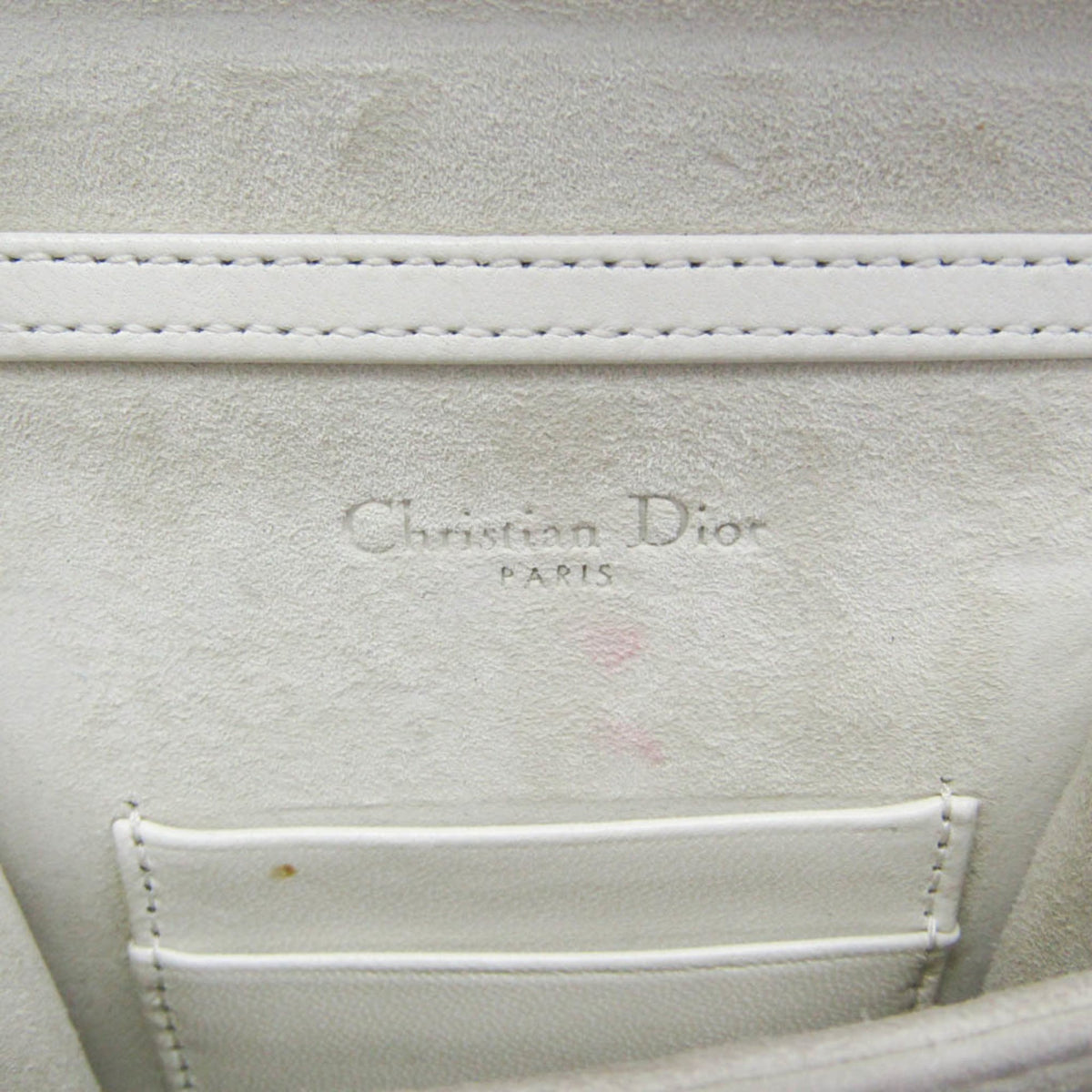 Christian Dior Diorama Vertical Clutch on Chain Studded Leather, White, Leather, Clutch