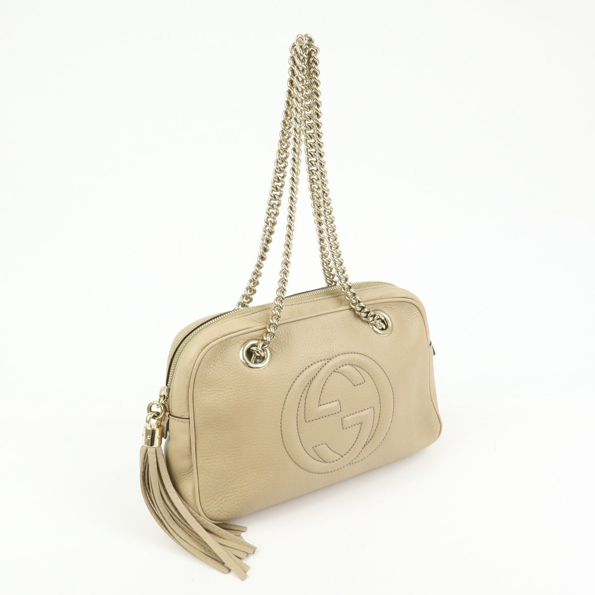 Gucci Soho Chain Zip Leather, Beige, Leather, Shoulder Bag