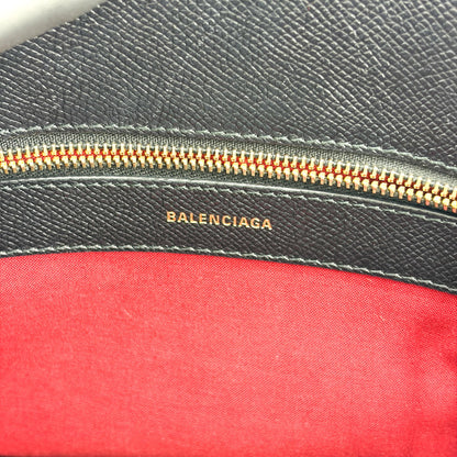 Balenciaga Logo Ville Leather, Black, Leather, Handbag