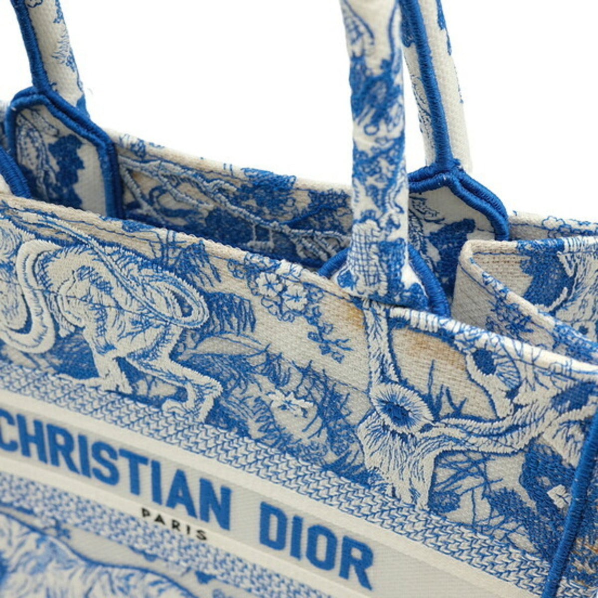 Christian Dior Book Tote Embroidered Canvas, Blue, Canvas, Tote Bag