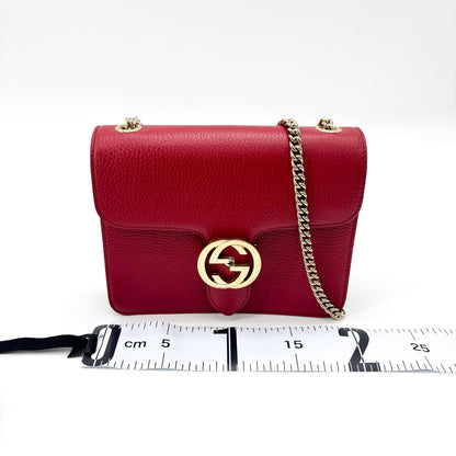 Gucci Interlocking Leather, Red, Leather, Shoulder Bag