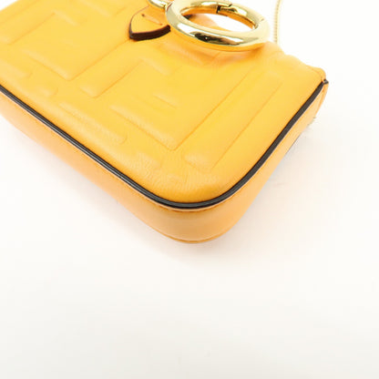 Fendi Chain Baguette Charm Zucca Embossed Leather, Orange, Leather, Handbag