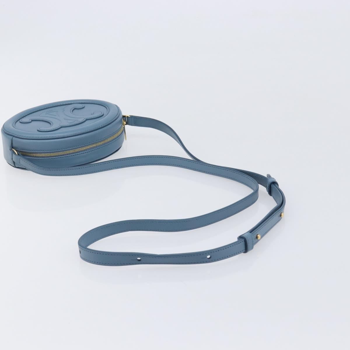 Celine Triomphe Oval Leather, Blue, Leather, Crossbody Bag