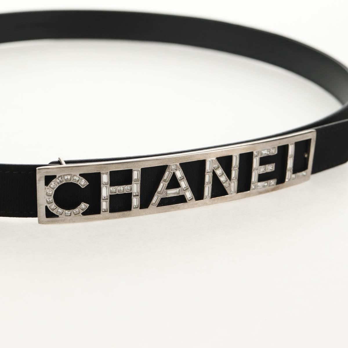 Chanel Logo Belt Leather with Metal and Crystals, Black, Leather, Belt