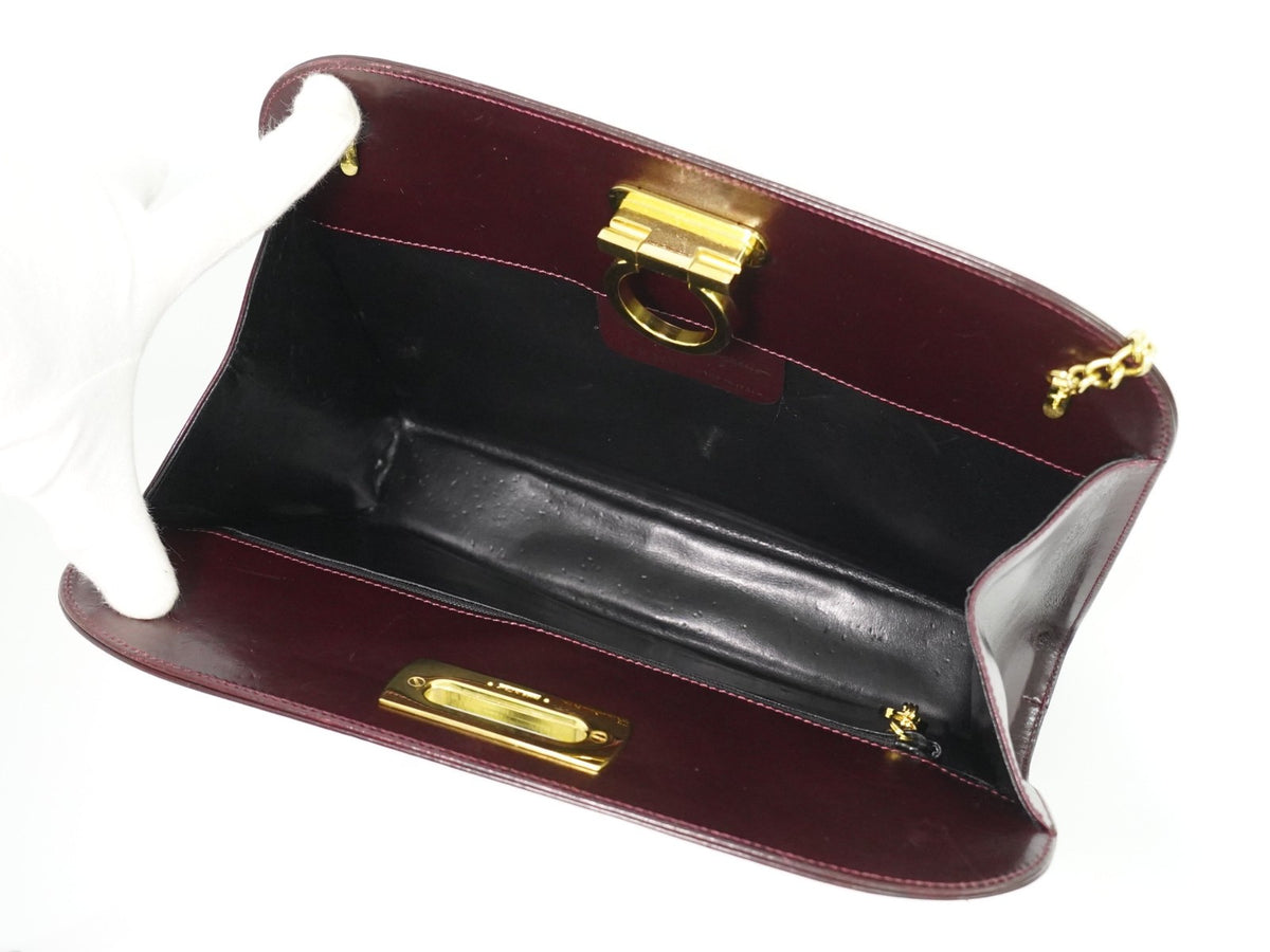 Salvatore Ferragamo Vintage Gancini Chain Leather, Burgundy, Leather, Shoulder Bag