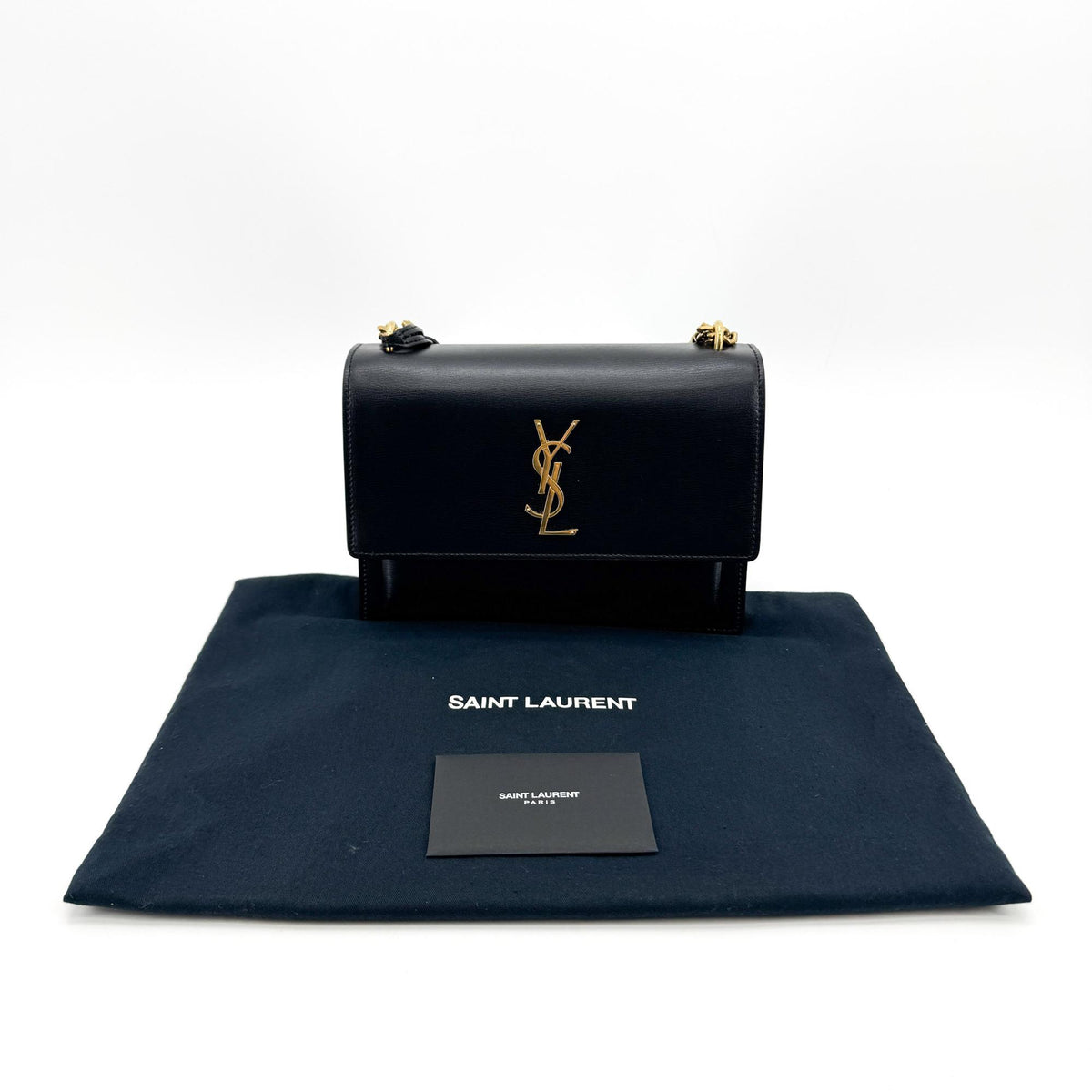 Saint Laurent Sunset Leather, Black, Calfskin, Crossbody Bag