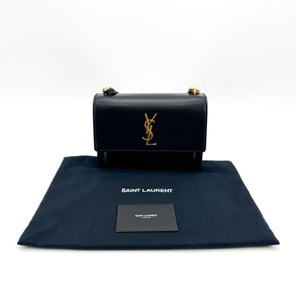 Saint Laurent Sunset Leather, Black, Calfskin, Crossbody Bag