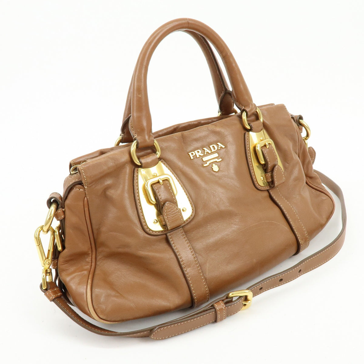 Prada Convertible Belted Satchel Soft Calf, Brown, Leather, Handbag
