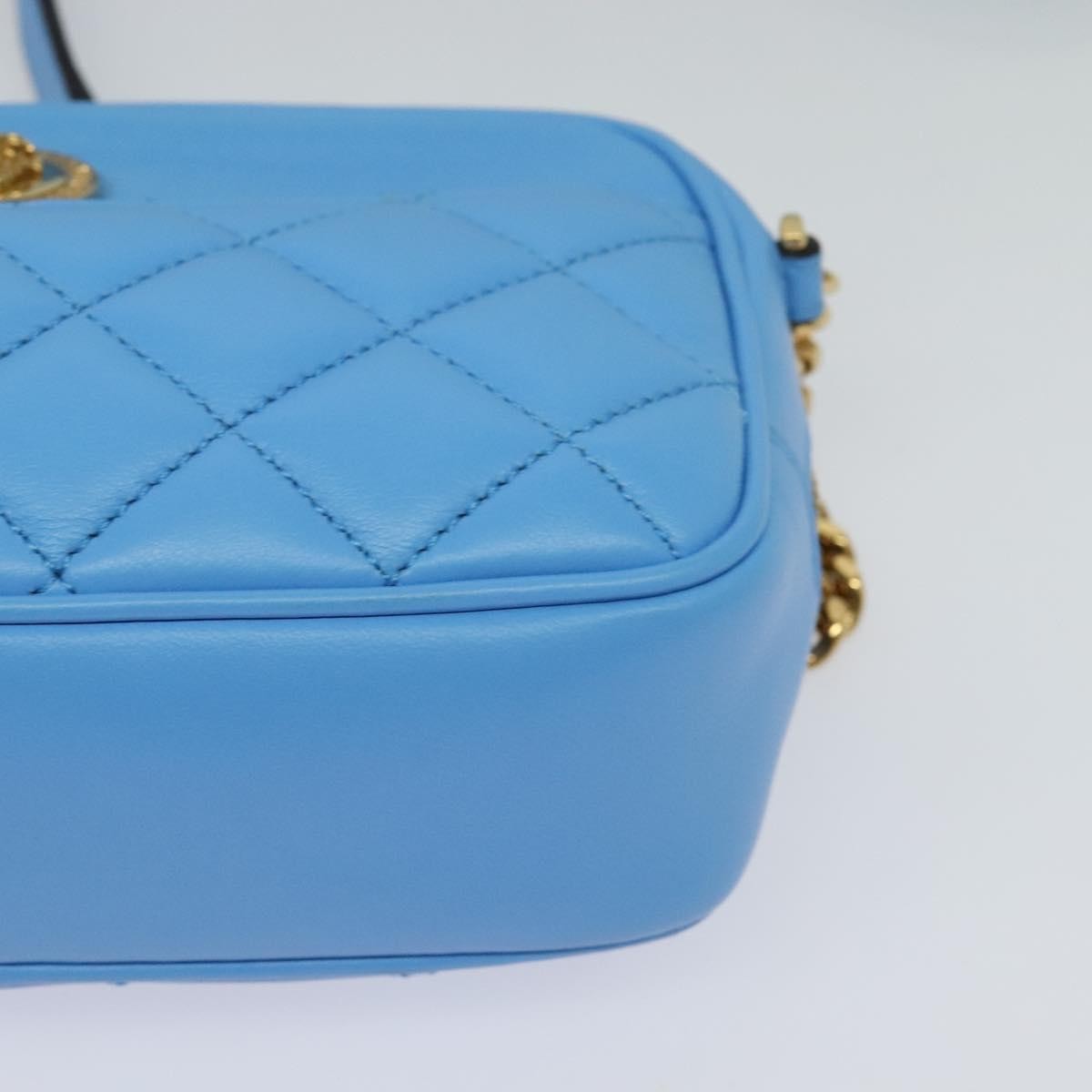 Versace Medusa Icon Front Slip Pocket Camera Quilted Leather, Blue, Leather, Shoulder Bag