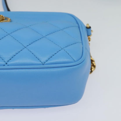 Versace Medusa Icon Front Slip Pocket Camera Quilted Leather, Blue, Leather, Shoulder Bag