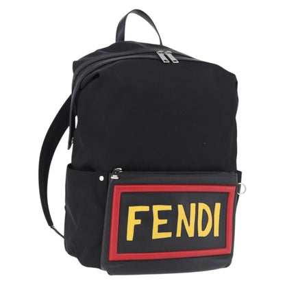 Fendi Fiend Nylon with Printed Leather, Black, Nylon, Backpack