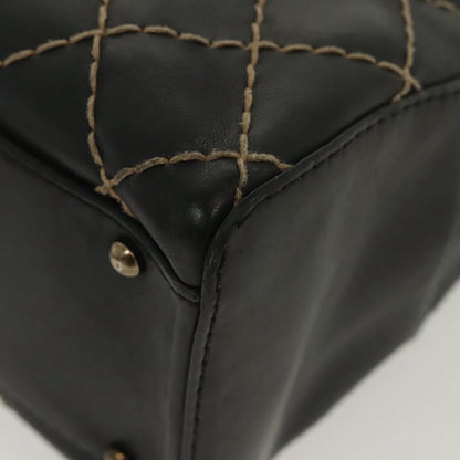 Chanel Surpique Boston Bag Quilted Leather, BLACK, LEATHER, Travel bag