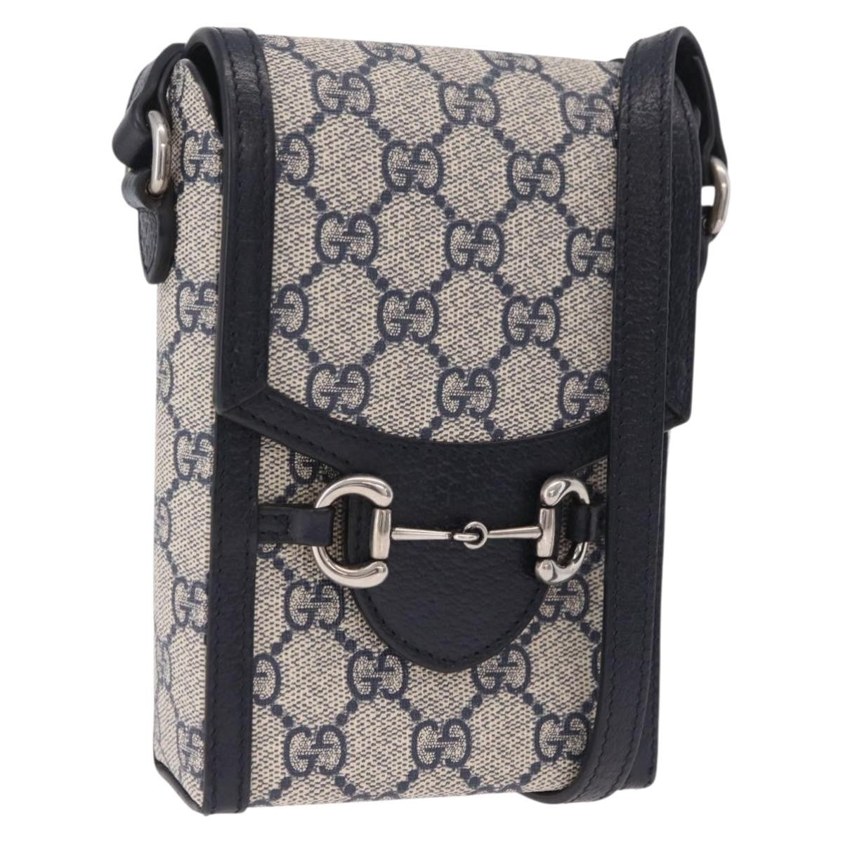 Gucci Horsebit 1955 GG Coated Canvas with Leather, Navy, Canvas, Crossbody Bag