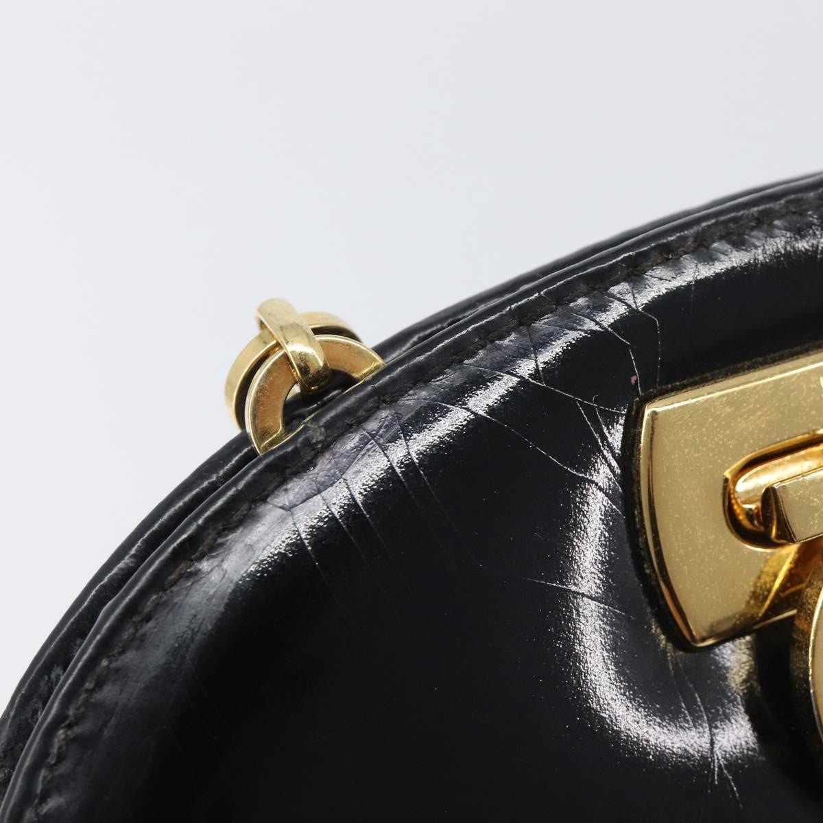 Salvatore Ferragamo Vintage Gancini Chain Patent Leather, Black, Patent Leather, Shoulder Bag