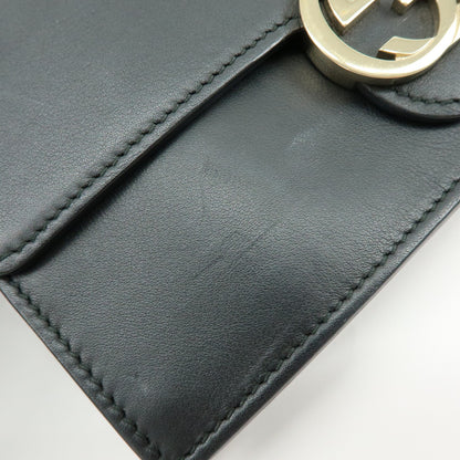 Gucci Interlocking Wallet on Chain Leather, Black, Leather, Crossbody Bag