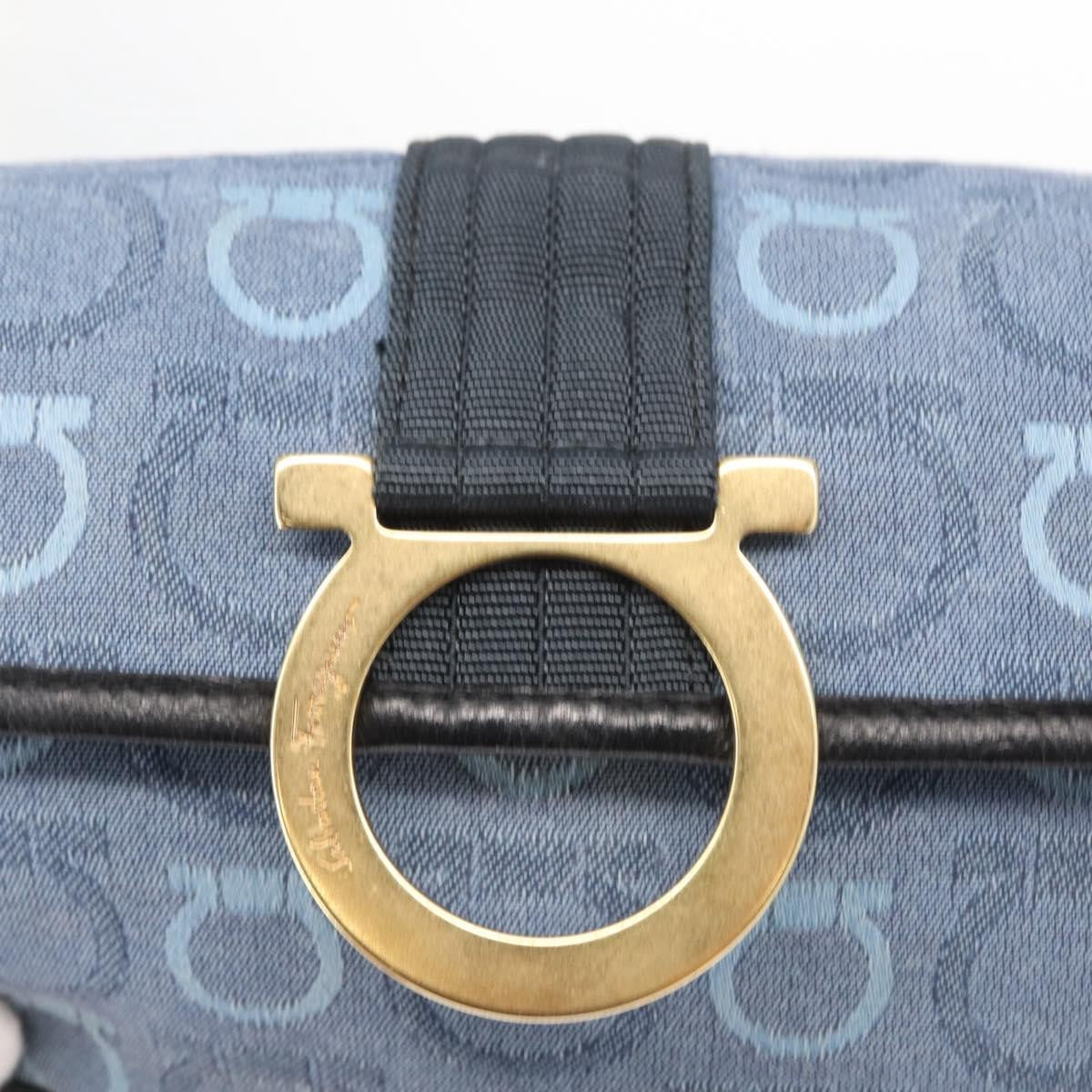 Salvatore Ferragamo Gancini Canvas, Navy, Canvas, Shoulder Bag