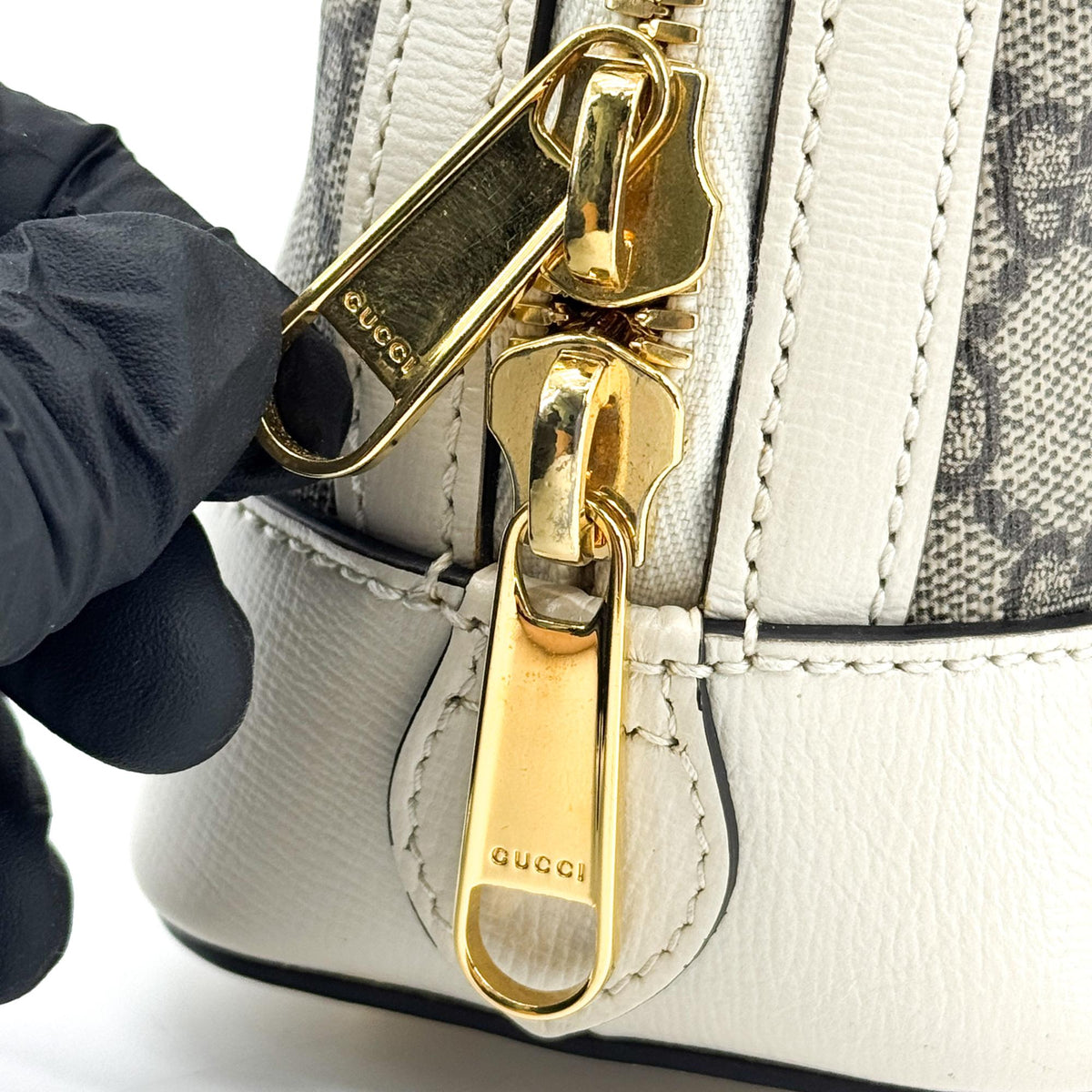 Gucci Horsebit 1955 Top Handle GG Coated Canvas with Leather, White, Canvas, Handbag