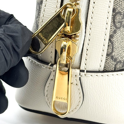 Gucci Horsebit 1955 Top Handle GG Coated Canvas with Leather, White, Canvas, Handbag