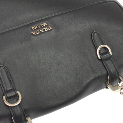 Prada Dual Flap Double Turn Lock Satchel City Calfskin, Black, Leather, Handbag