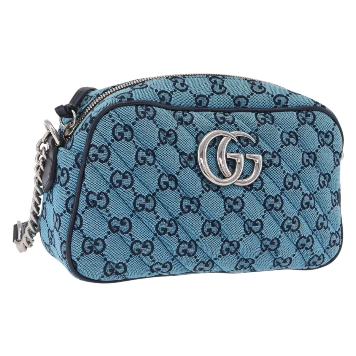 Gucci GG Marmont Multicolor Diagonal Quilted GG Canvas, Blue, Canvas, Shoulder Bag