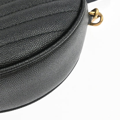 Saint Laurent Vinyle Round Camera Matelasse Chevron Leather, Black, Leather, Crossbody Bag