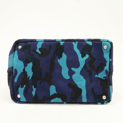 Prada Canapa Convertible Printed Canvas, Blue, Canvas, Tote Bag