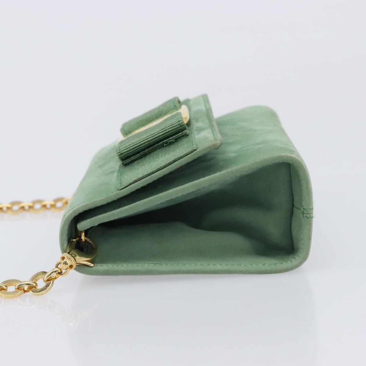 Salvatore Ferragamo Vala Chain Suede, Green, Suede, Shoulder Bag