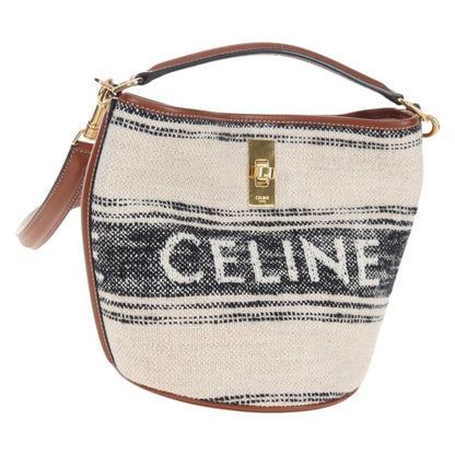 Celine Bucket 16 Raffia, Beige, Canvas, Handbag