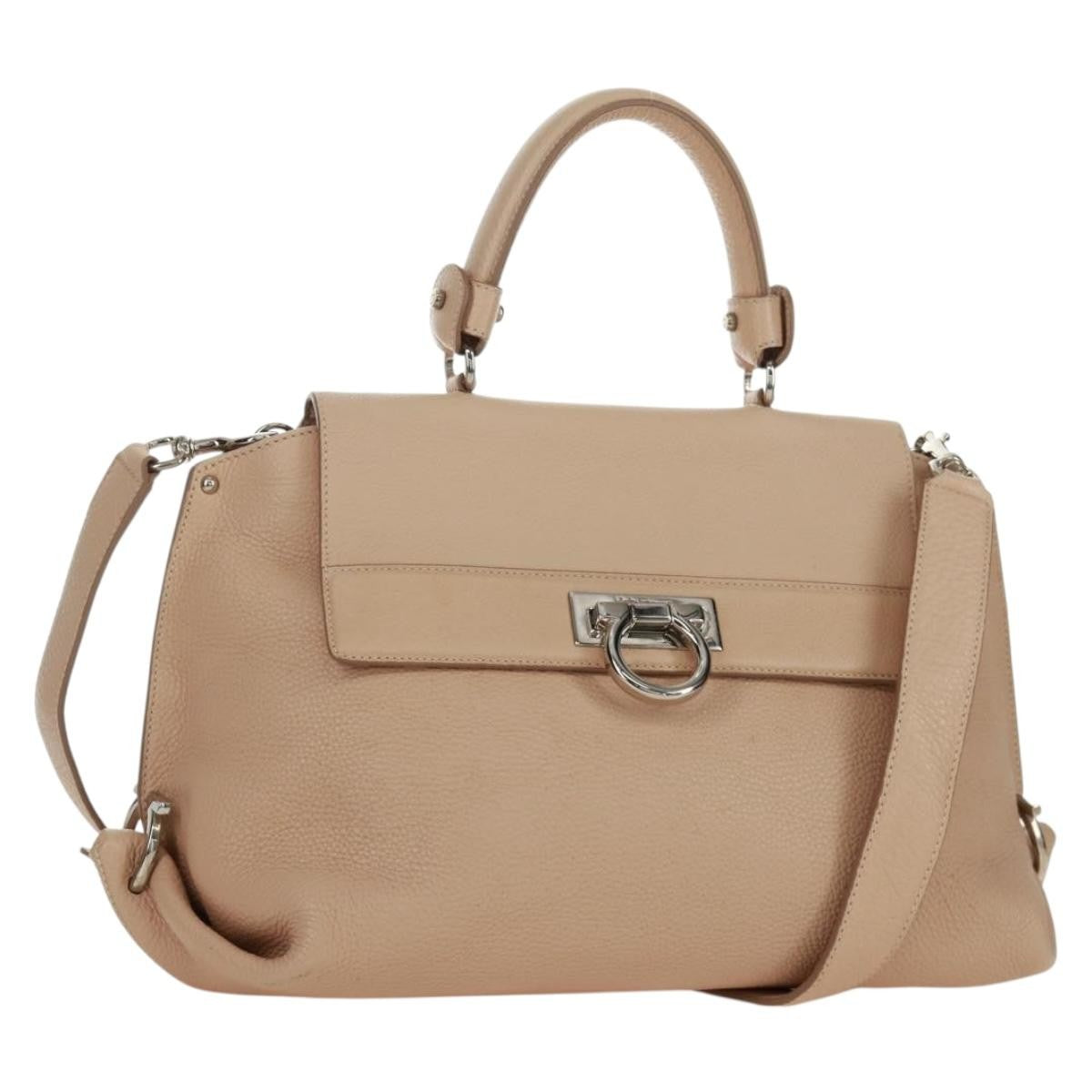 Salvatore Ferragamo Sofia Satchel Grainy Leather, Beige, Leather, Handbag