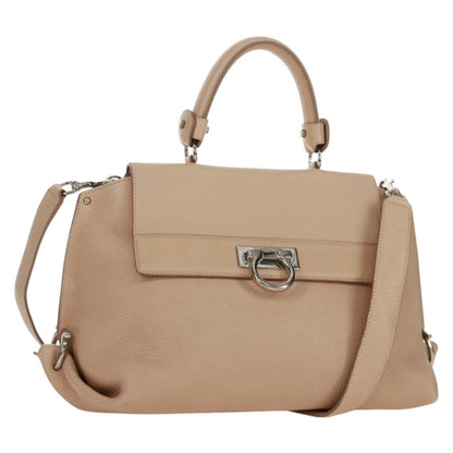 Salvatore Ferragamo Sofia Satchel Grainy Leather, Beige, Leather, Handbag
