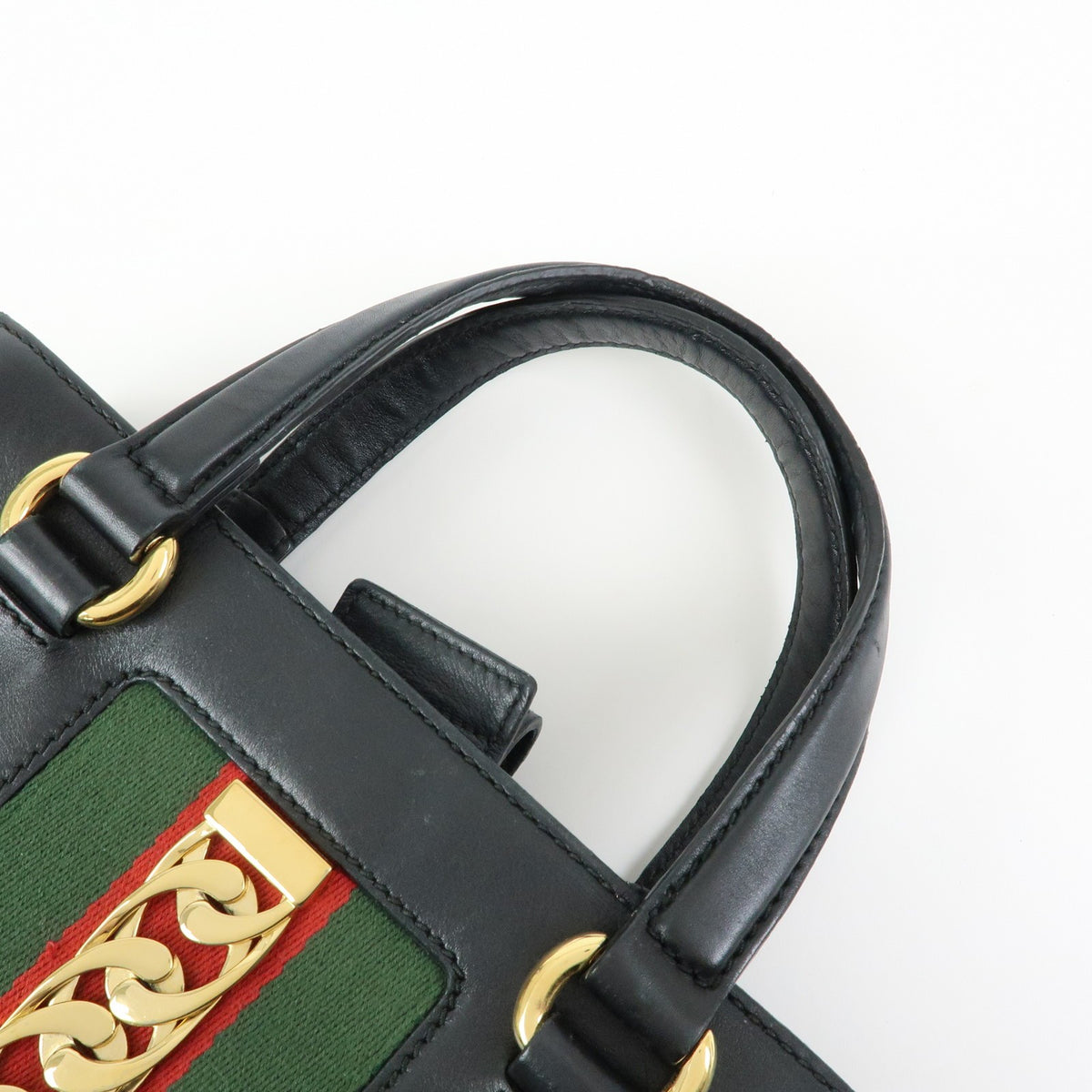 Gucci Sylvie Top Handle Leather, Black, Leather, Handbag