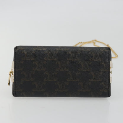 Celine Zip Around Chain Clutch Triomphe Coated Canvas, Brown, Canvas, Clutch
