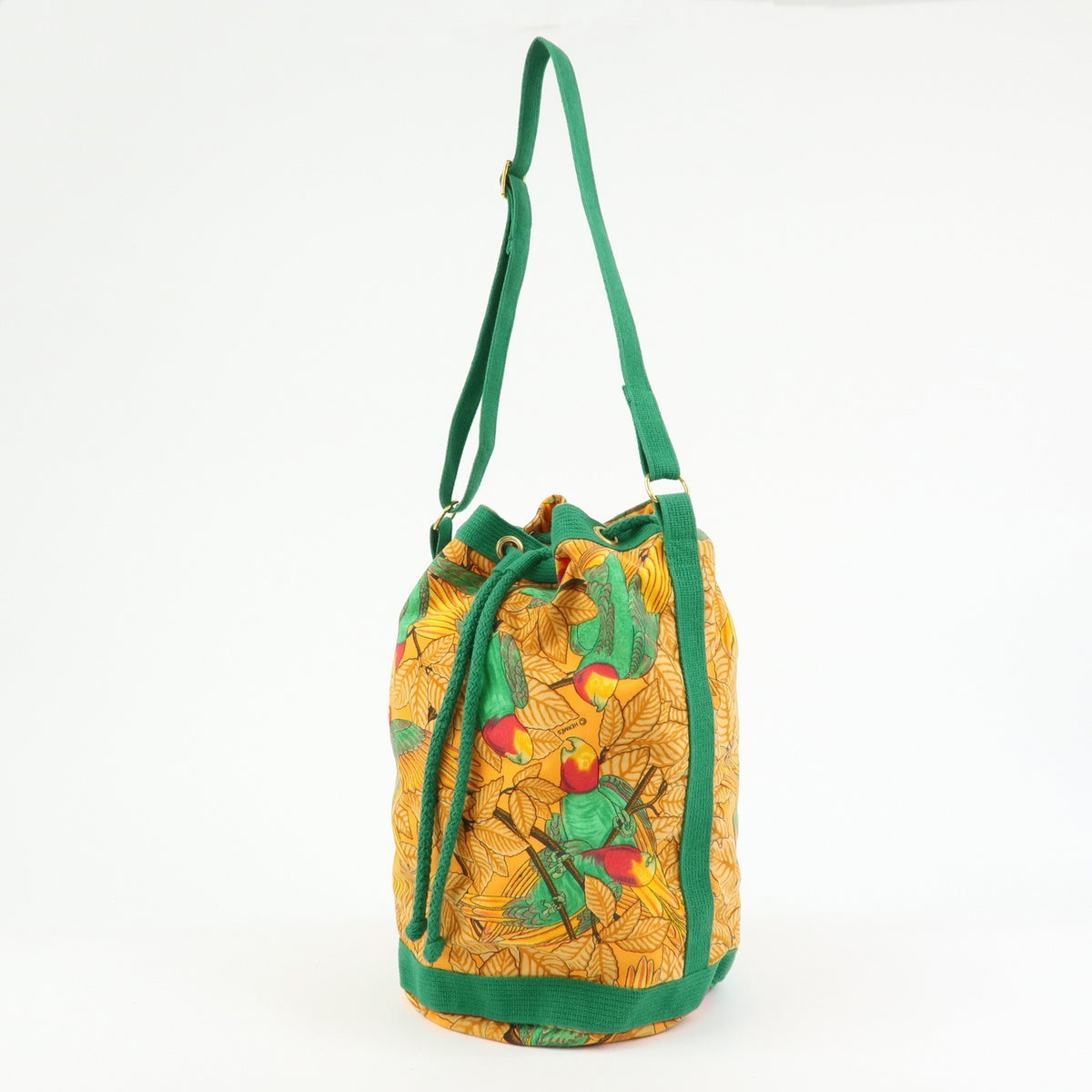 Hermes Vintage Drawstring Bucket Printed Canvas, Orange, Canvas, Shoulder Bag