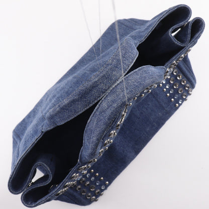 Prada Canapa Convertible Rhinestone Embellished Denim, Blue, Denim, Tote Bag