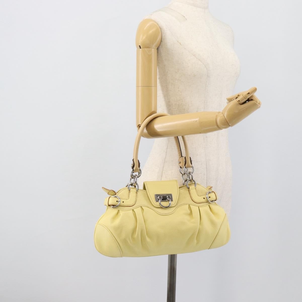 Salvatore Ferragamo Gancini Leather, Yellow, Leather, Handbag