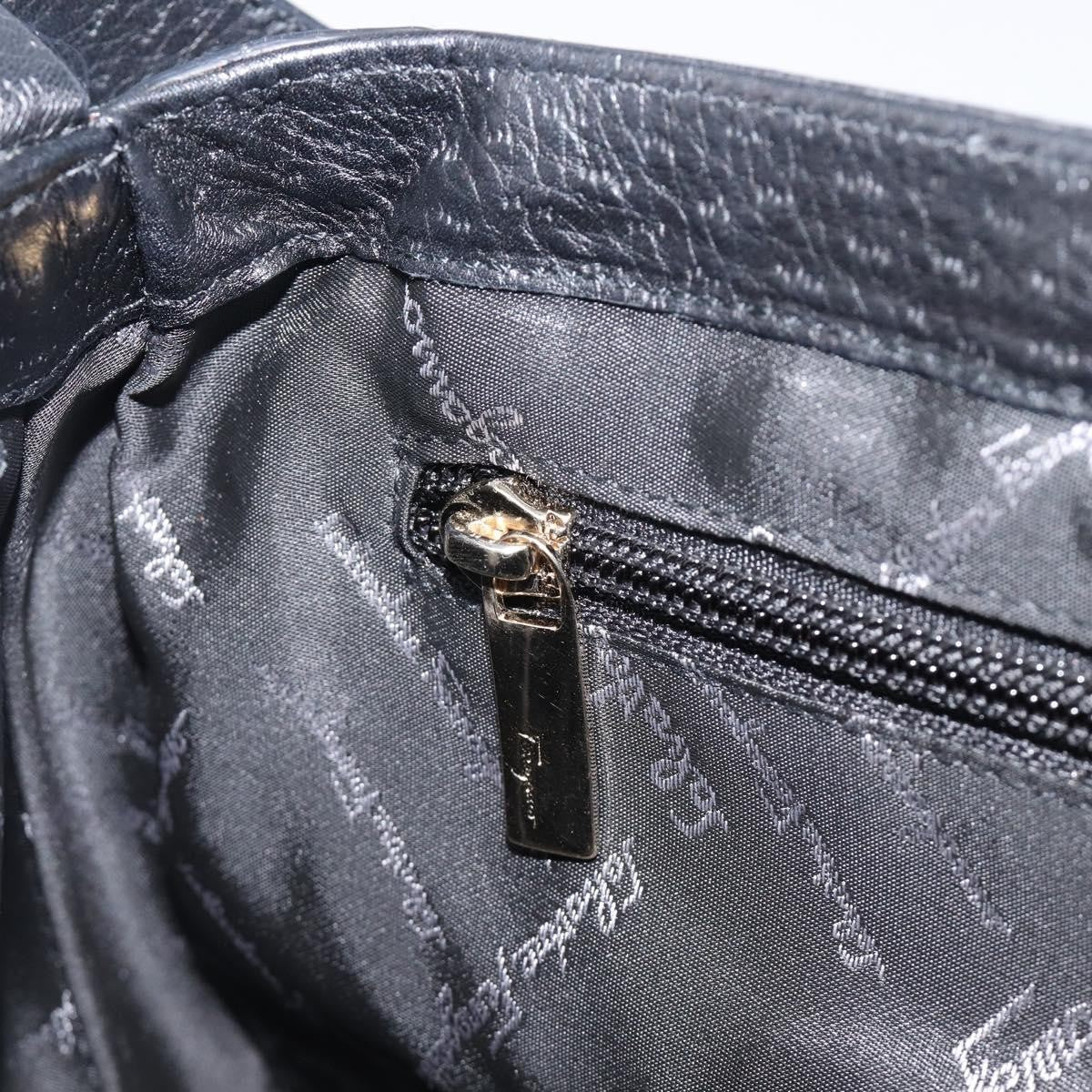 Salvatore Ferragamo Gancini Leather, Black, Leather, Shoulder Bag
