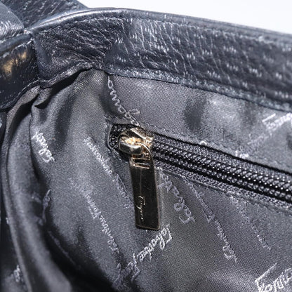 Salvatore Ferragamo Gancini Leather, Black, Leather, Shoulder Bag