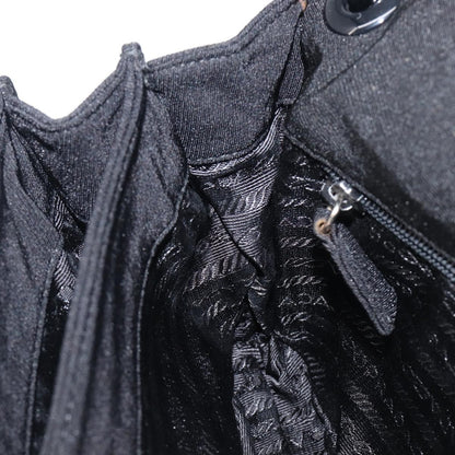 Prada Plastic Chain Flap Bag Canvas, Black, Cotton, Shoulder Bag