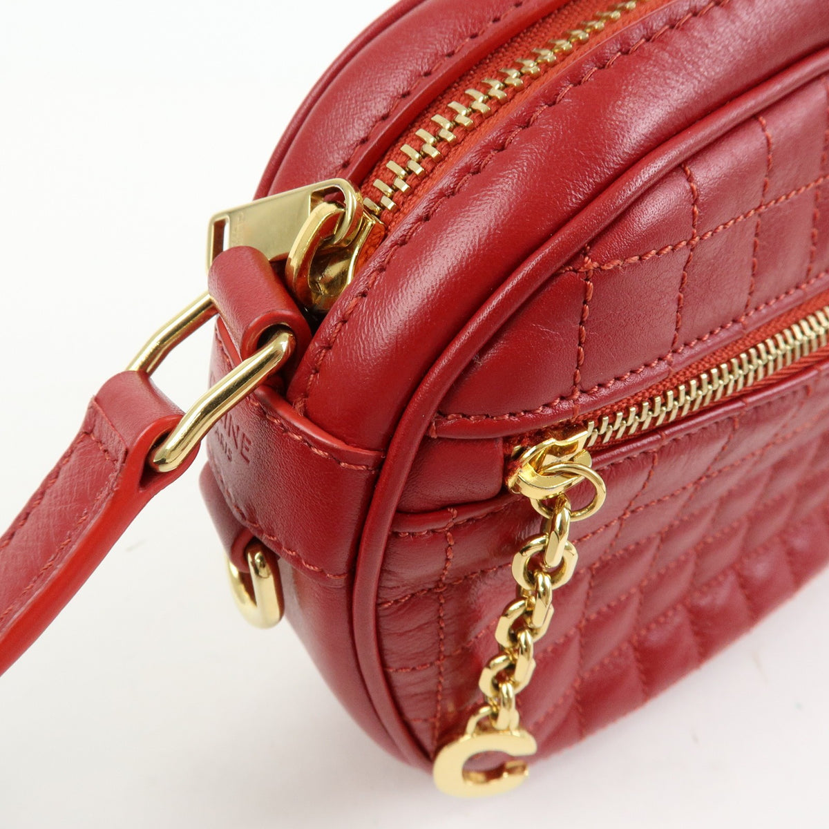 Celine C Charm Camera Quilted Leather, Red, Leather, Handbag