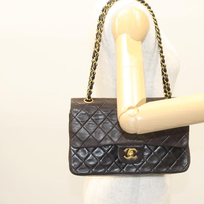 Chanel Vintage Classic Double Flap Bag Quilted Lambskin, BLACK, LEATHER, Shoulder bag