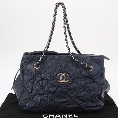 Chanel Ultra Stitch Chain Tote Quilted Calfskin, Navy, Leather, Tote Bag