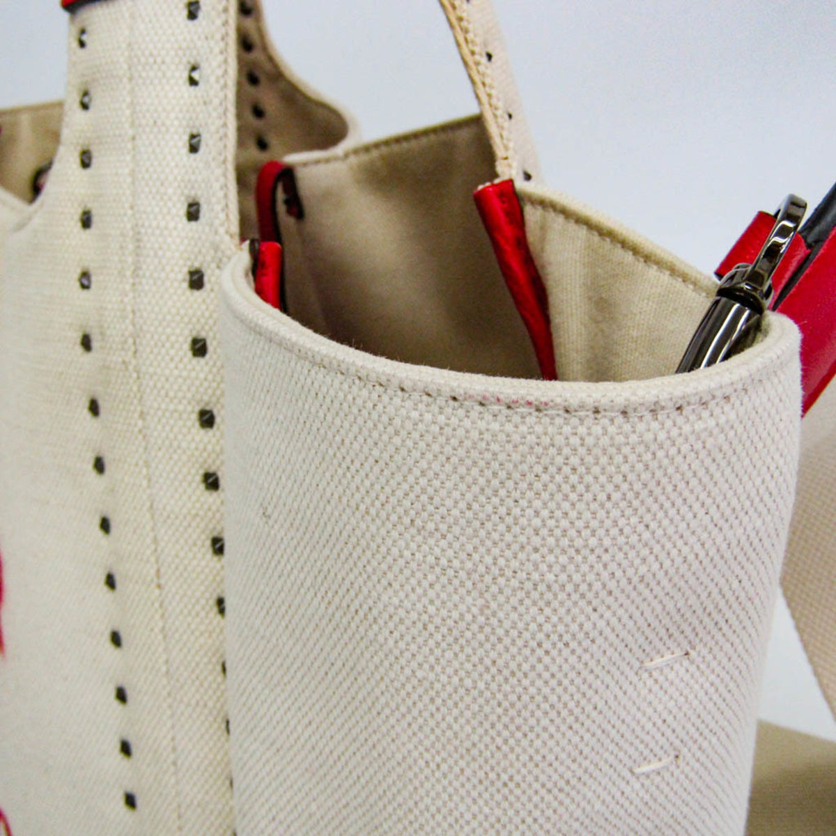 Valentino Garavani Atelier 01 Studded Canvas, Red, Canvas, Tote Bag