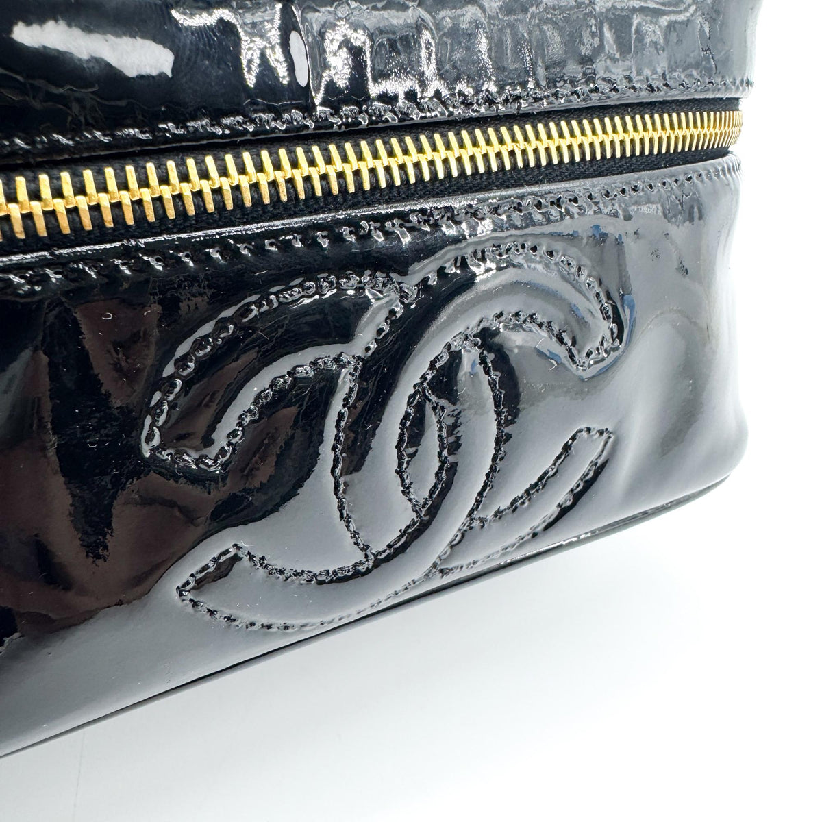 Chanel Vintage Timeless Cosmetic Case Patent, Black, Patent Leather, Clutch