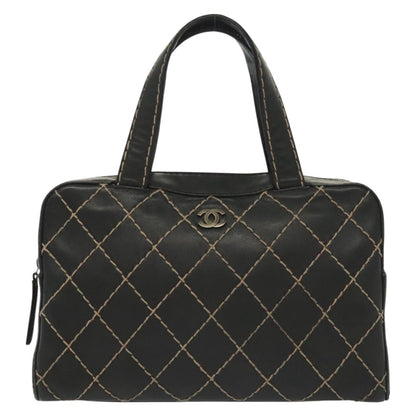 Chanel Surpique Boston Bag Quilted Leather, BLACK, LEATHER, Travel bag