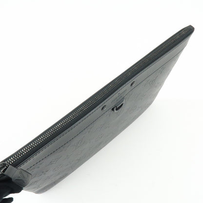 Louis Vuitton Discovery Pochette Monogram Shadow Leather, Black, Leather, Clutch